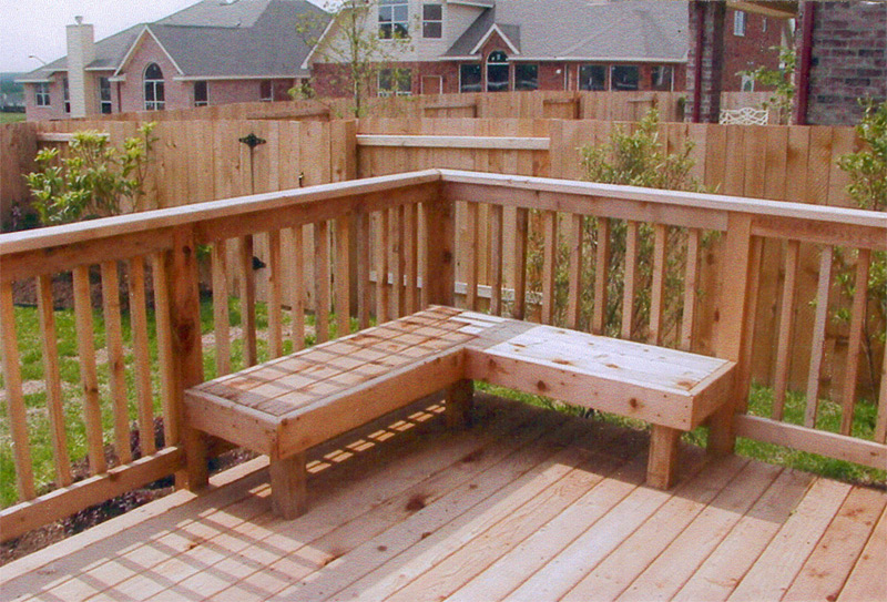 deck, bench and railings