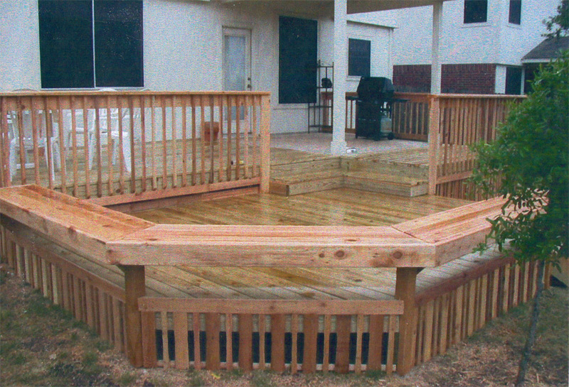 deck, railing and bench